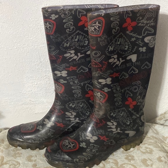 2PAIR=EUC Coach poppy rain boots size 8+COACH🩴Sandals✨Clear Sparkle - Picture 2 of 16